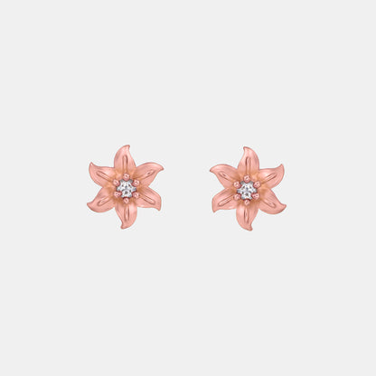 Pair of Rose Gold Earrings with White Stones