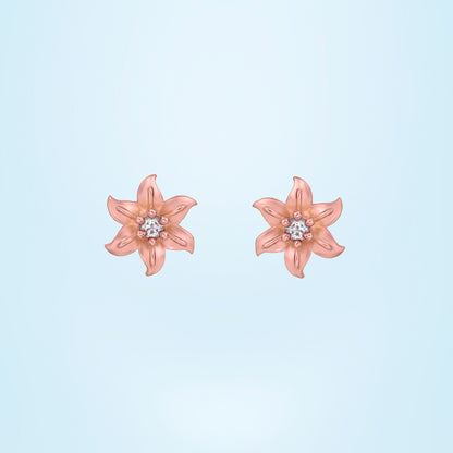 Pair of Rose Gold Earrings with White Stones