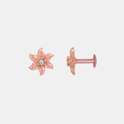 Pair of Rose Gold Earrings with White Stones