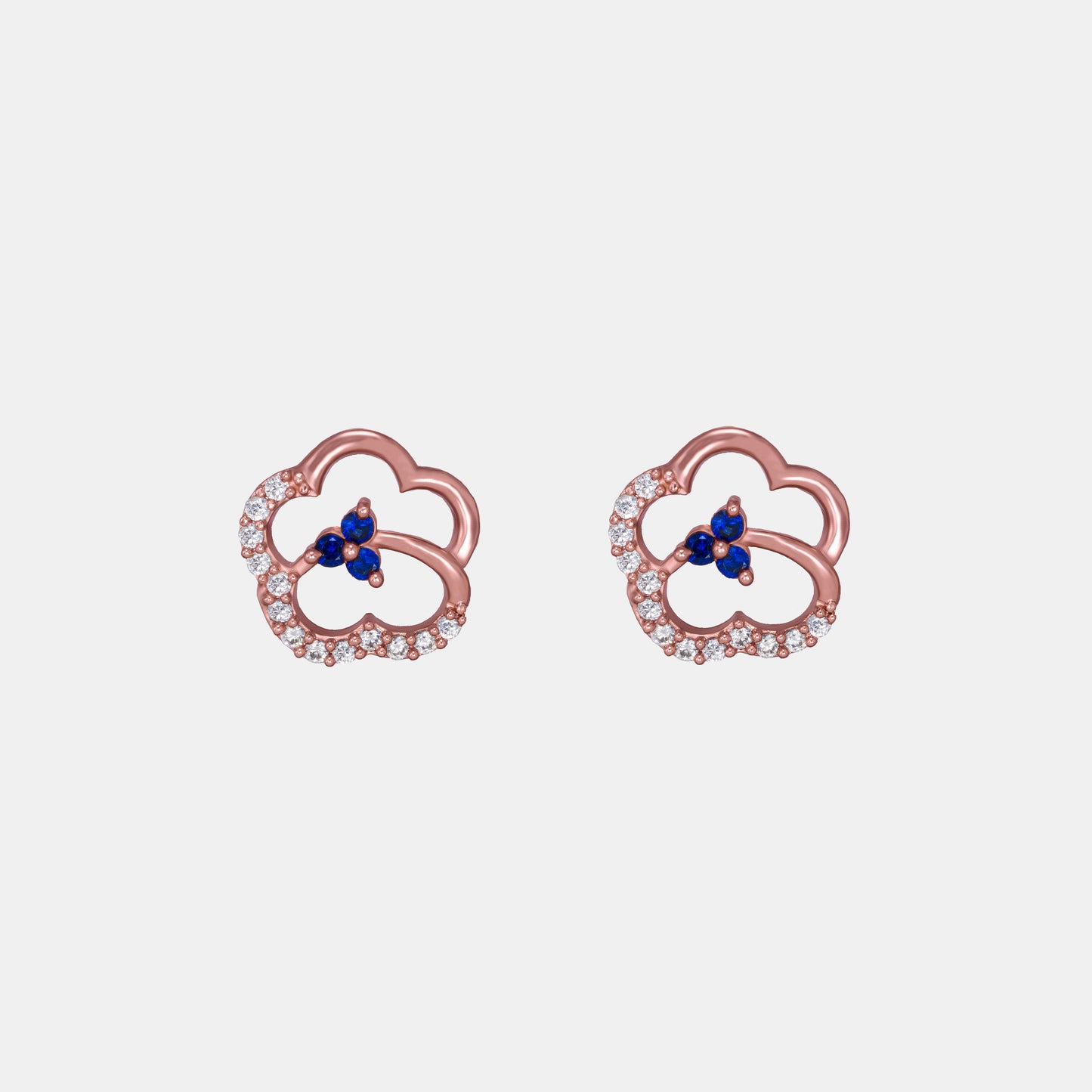 pair of gold rose earrings with blue sapphire and diamonds