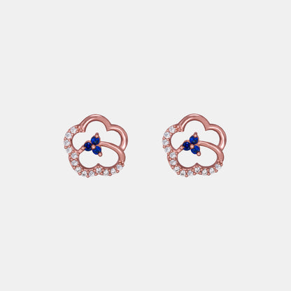 Pair of Gold Rose Earrings with Blue Sapphire and Diamonds