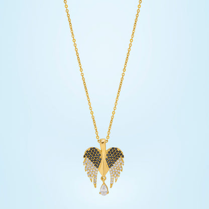 Golden Necklace with a Diamond Angel Wing Pendant