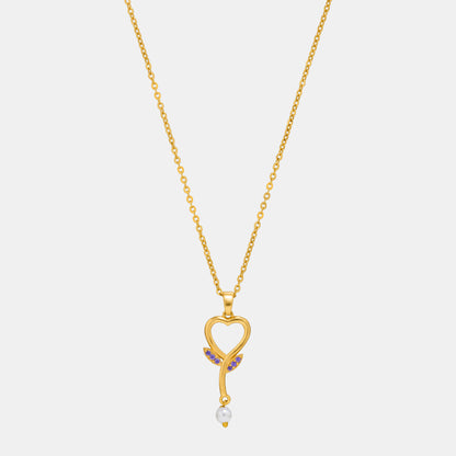 Golden Necklace with a Diamond Heart Pendant