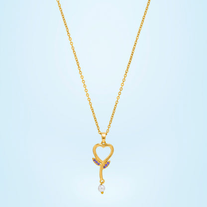 Golden Necklace with a Diamond Heart Pendant