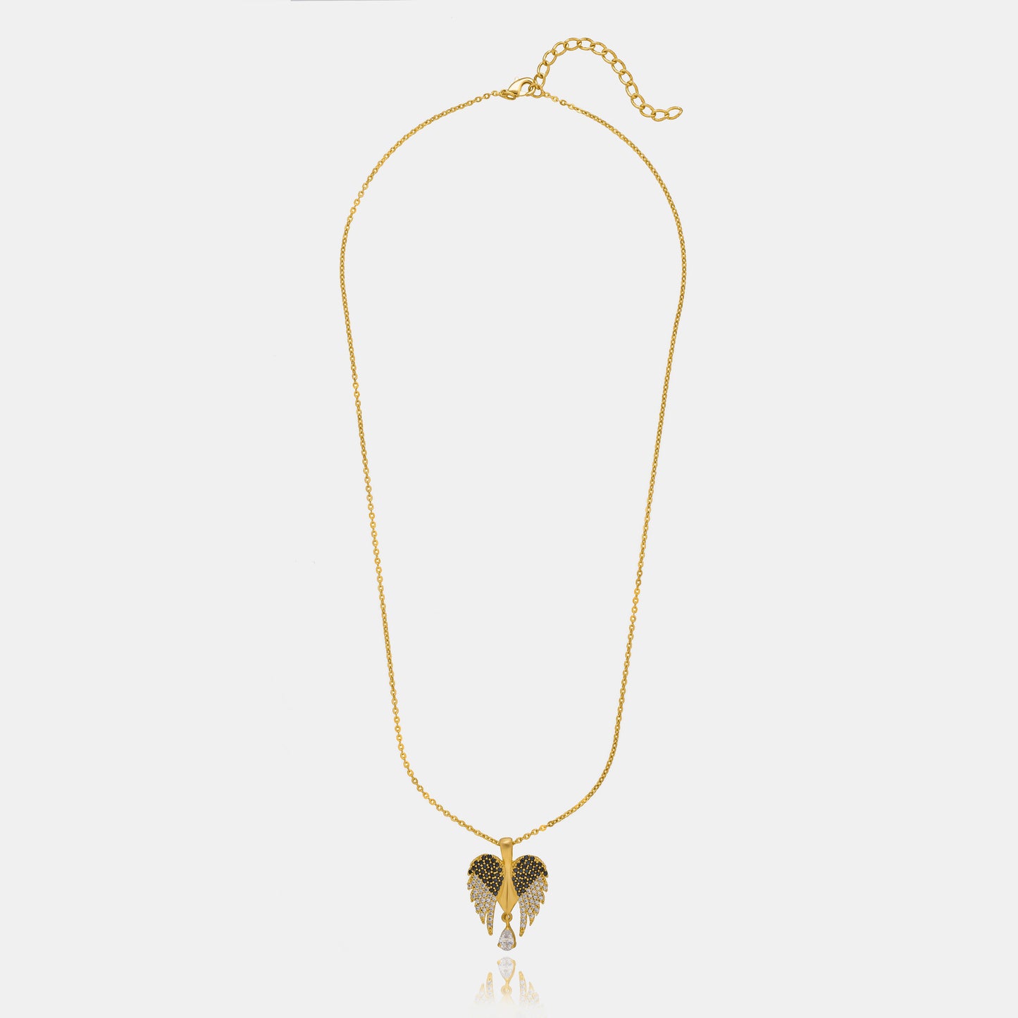 golden necklace with a diamond angel wing pendant