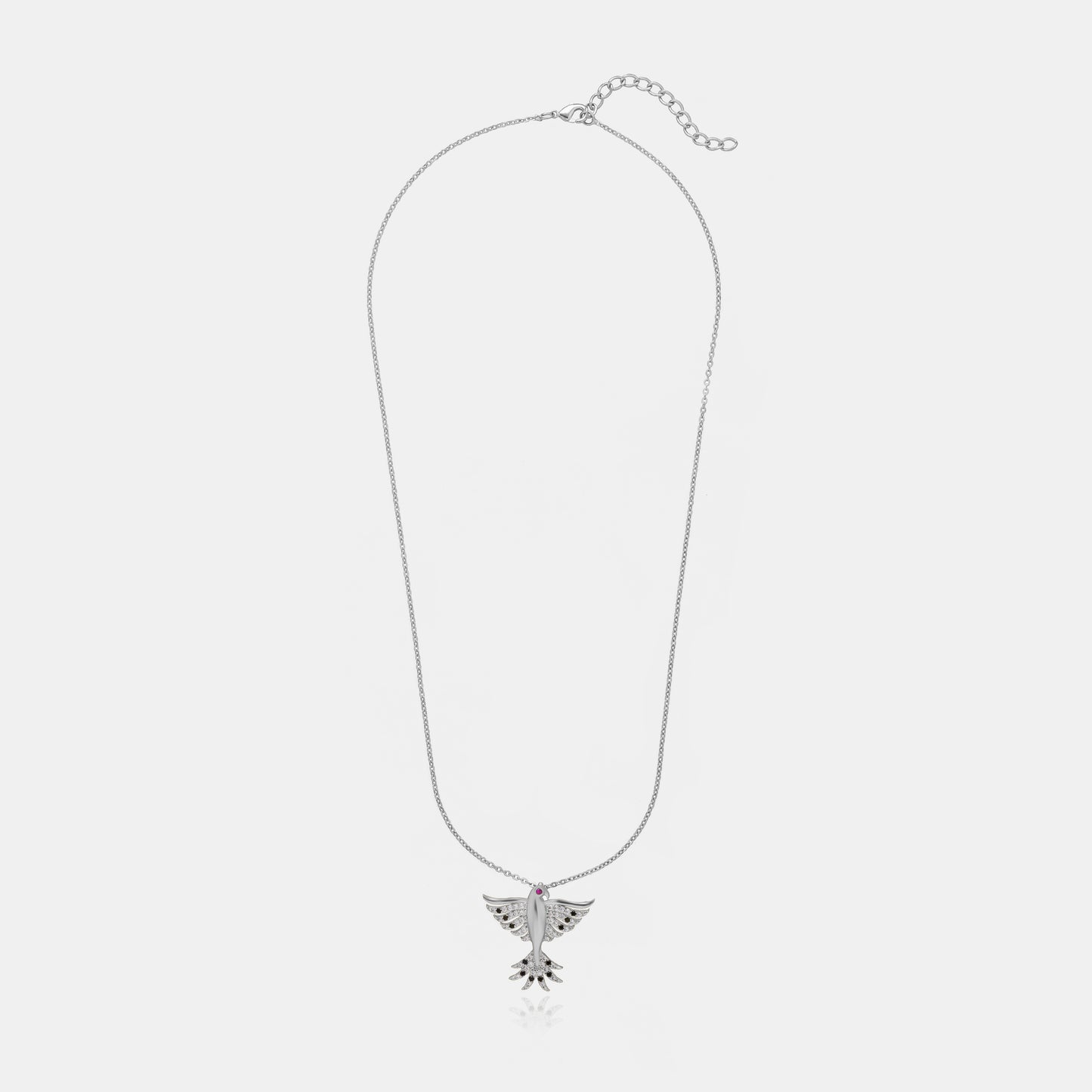 silver necklace with a bird on it