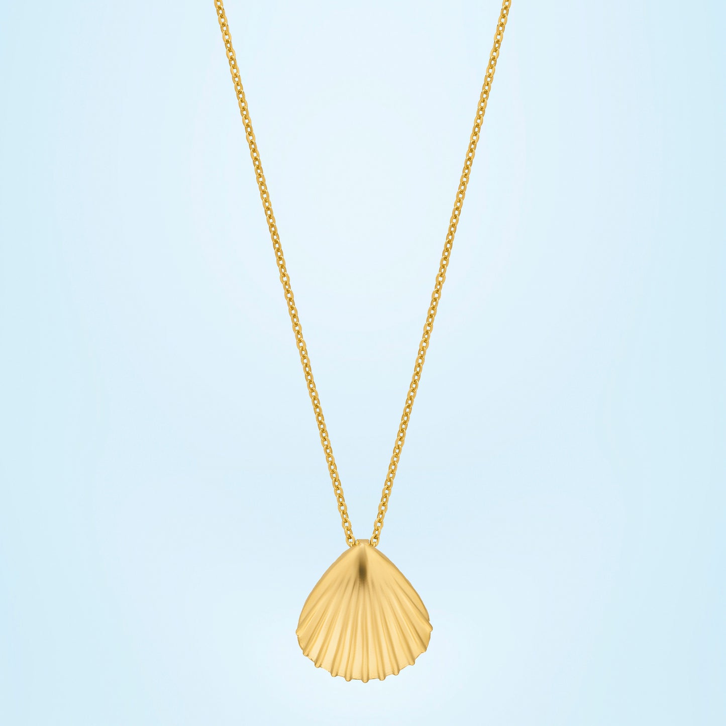 golden necklace with a shell on it