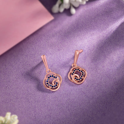 Rose Gold Earrings with Blue Diamonds