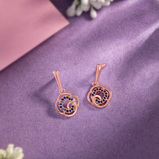 Rose Gold Earrings with Blue Diamonds