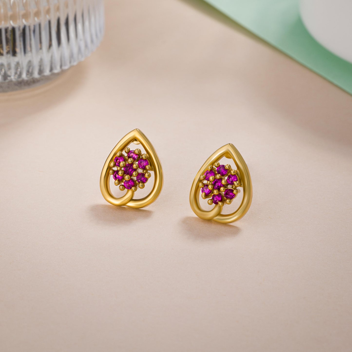 red blossom teardrop studs