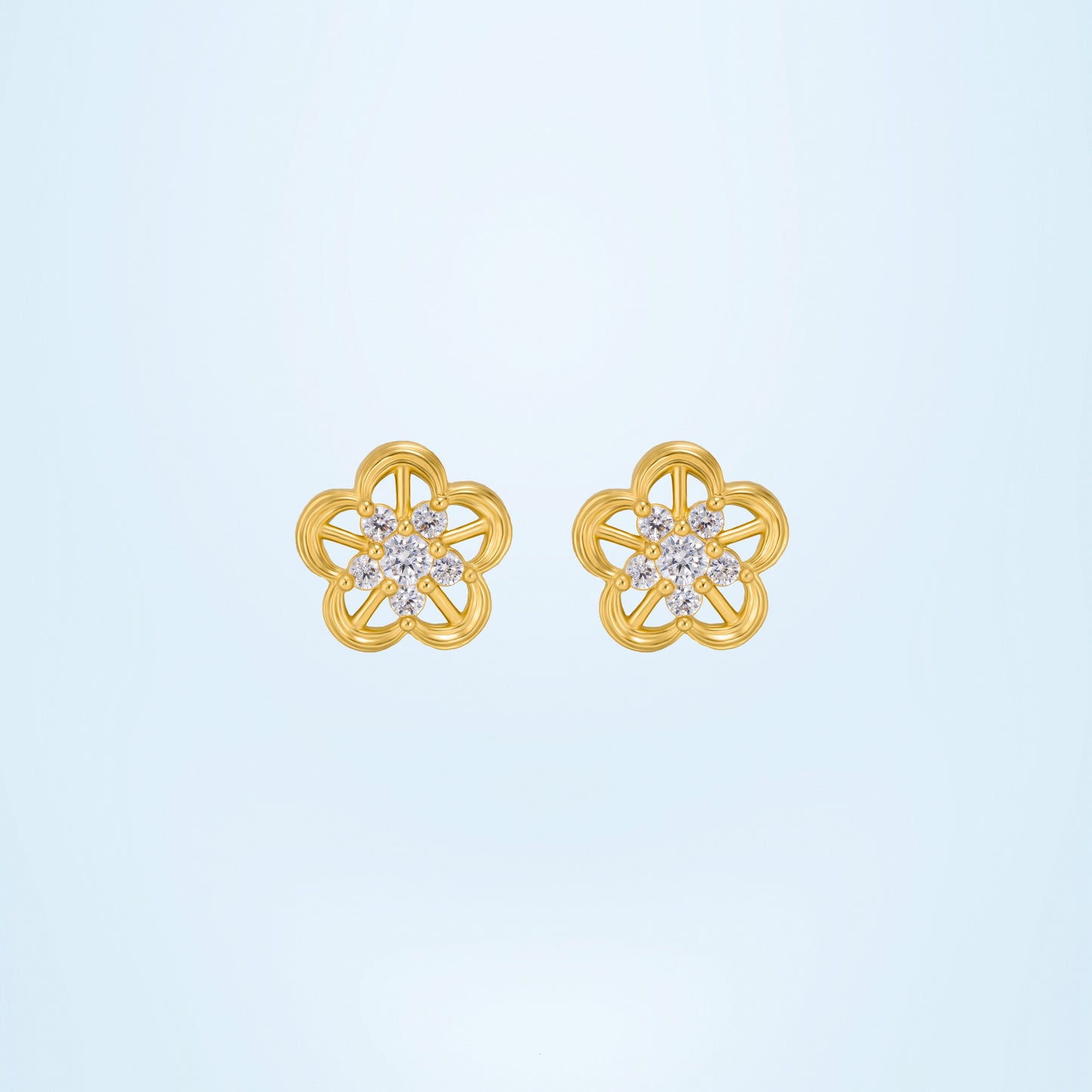 pair of golden earrings with a flower design