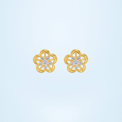 Pair of Golden Earrings with a Flower Design