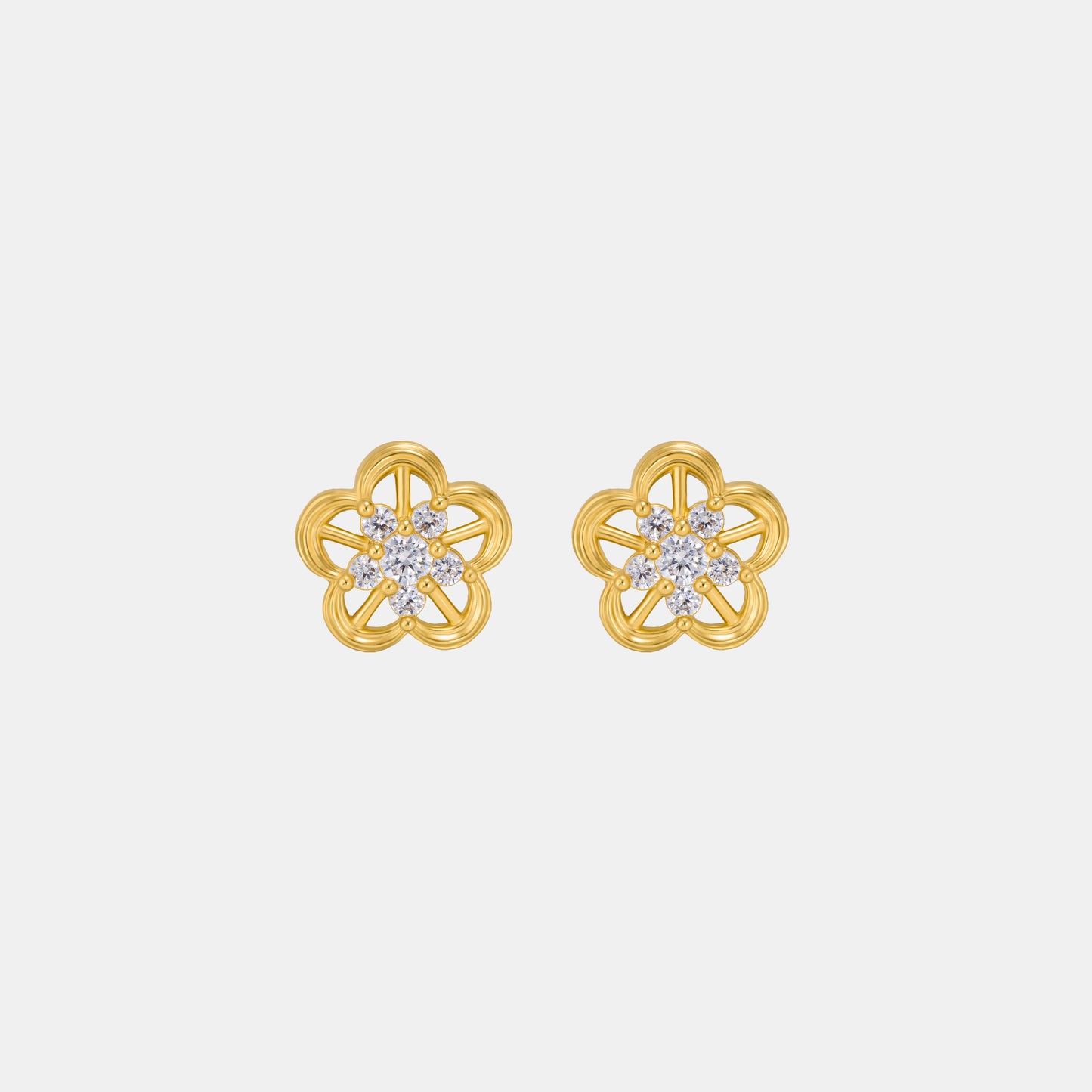 pair of golden earrings with a flower design