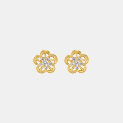 Pair of Golden Earrings with a Flower Design