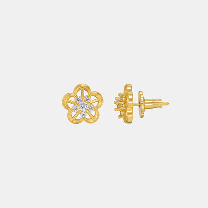 Pair of Golden Earrings with a Flower Design