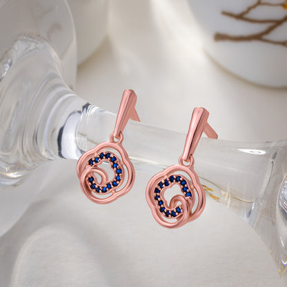 Rose Gold Earrings with Blue Diamonds