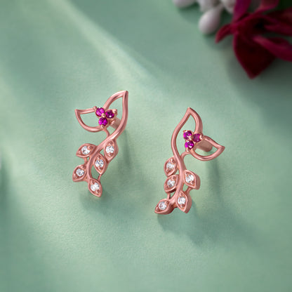 Pair of Rose Gold Earrings with Diamonds