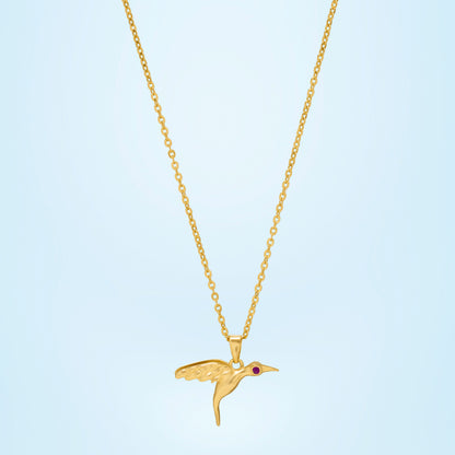 Golden Bird Necklace with a Diamond on the Front