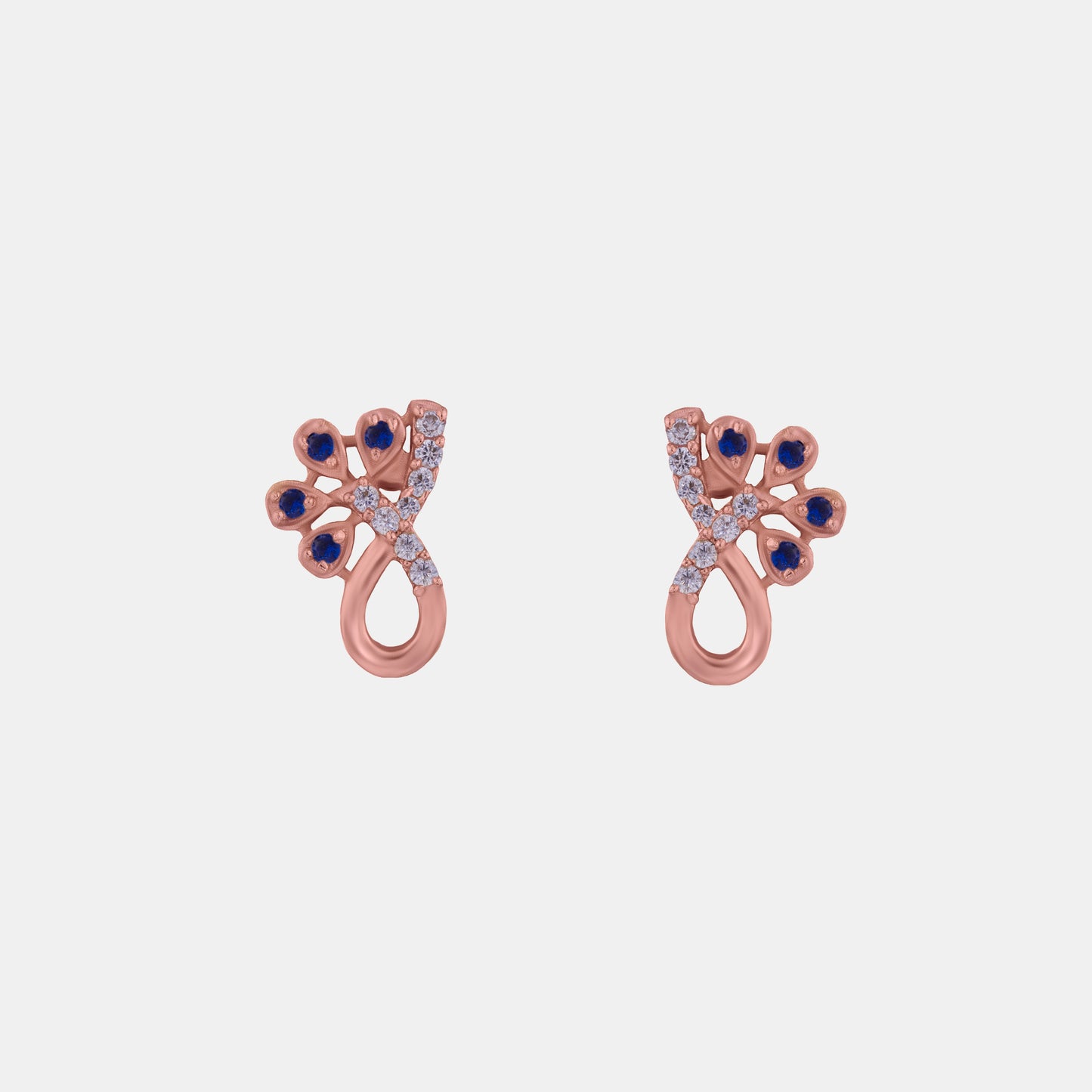 rose gold plated blue cz stud earrings