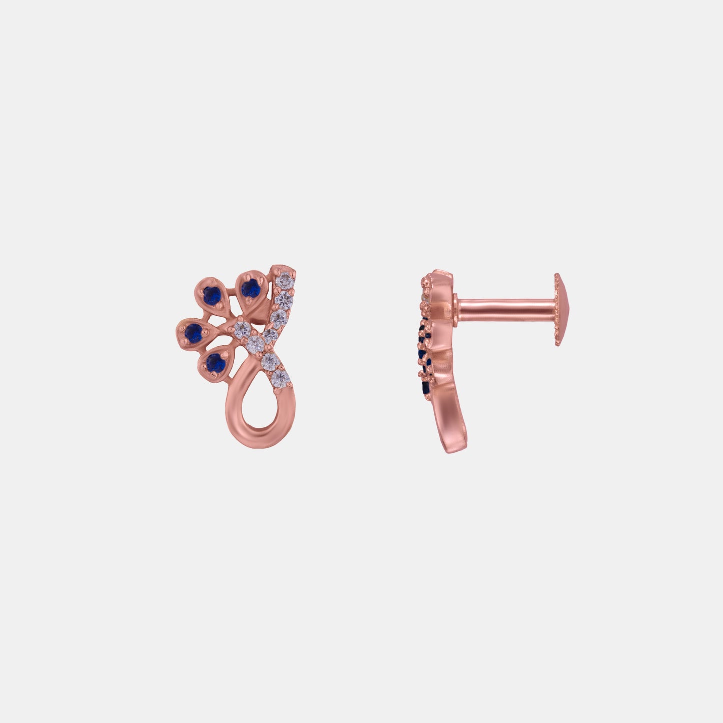 rose gold plated blue cz stud earrings