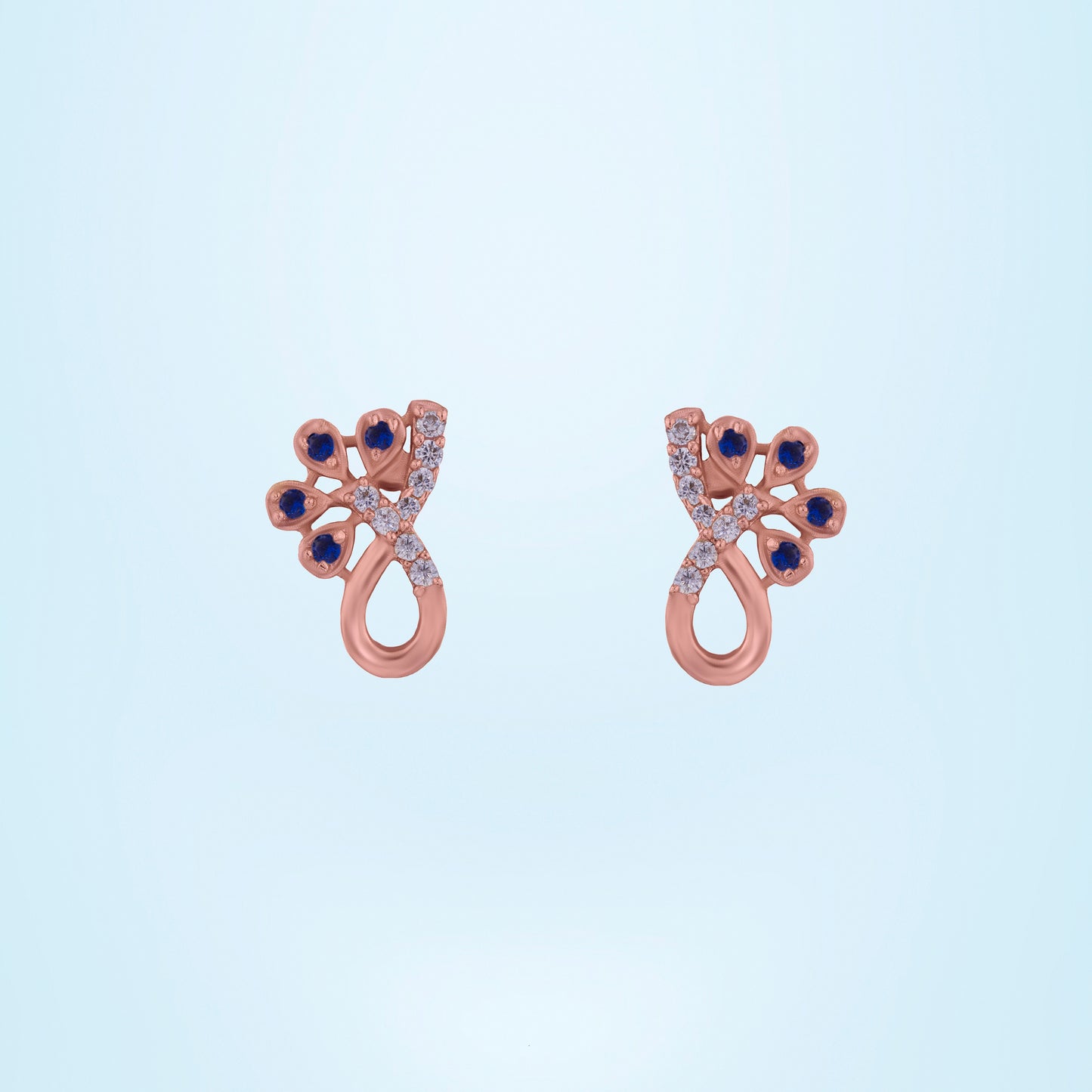 rose gold plated blue cz stud earrings