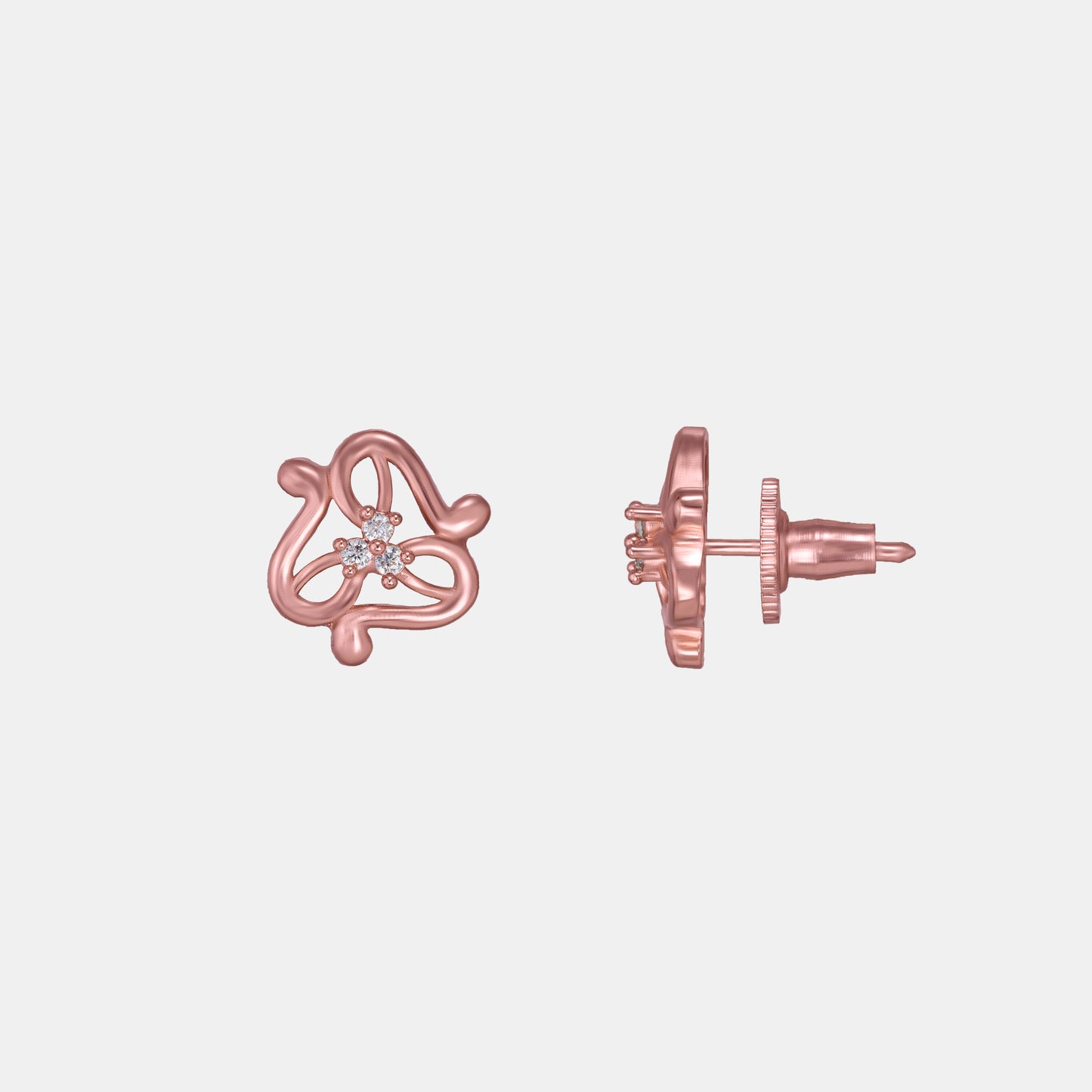 pair of rose gold earrings with white stones