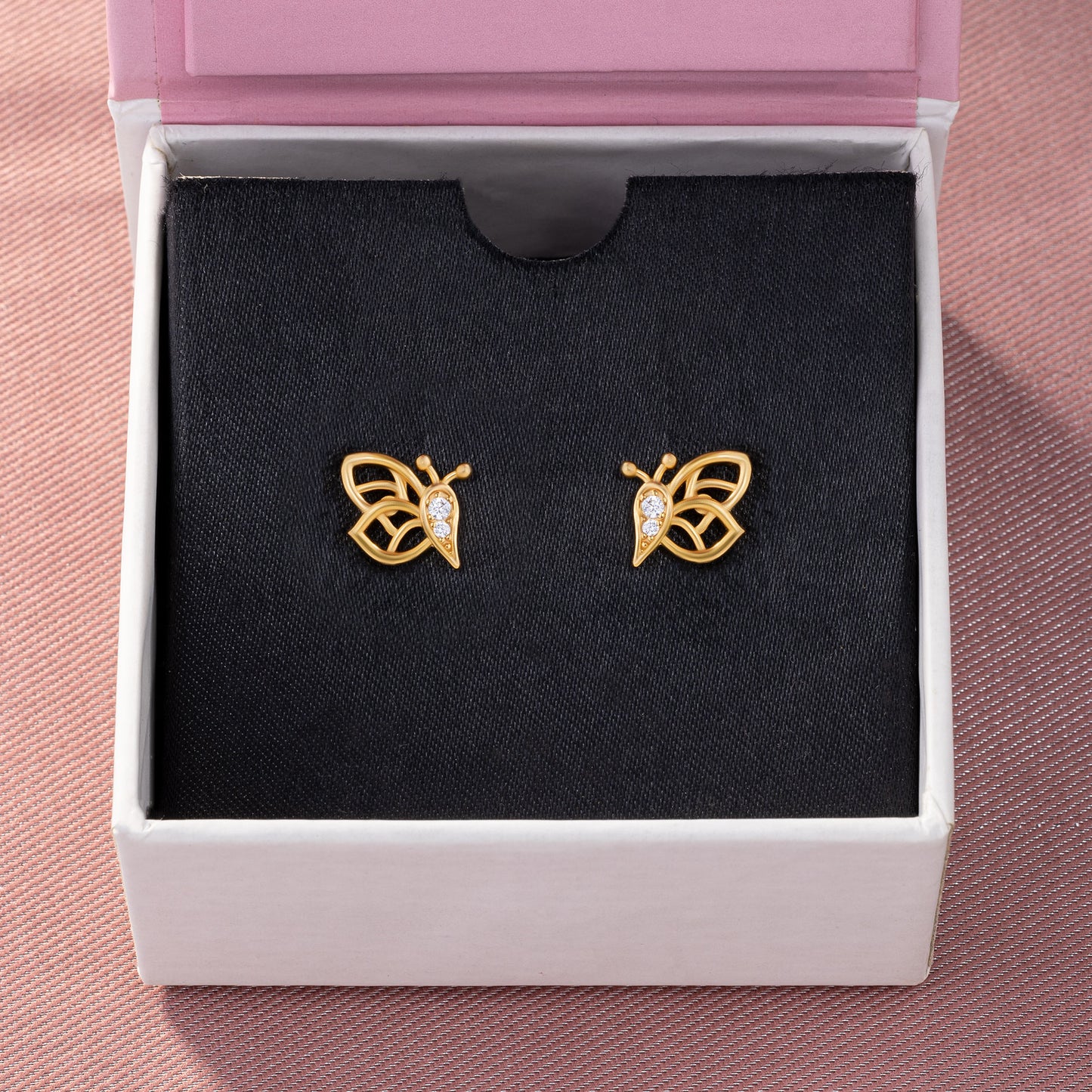 butterfly stud earrings made of golden and diamonds