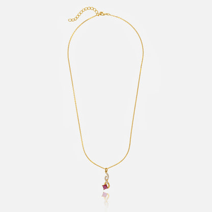 Golden Necklace with a Red Stone Pendant