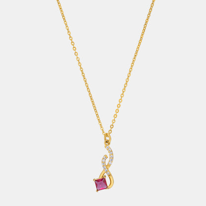 Golden Necklace with a Red Stone Pendant