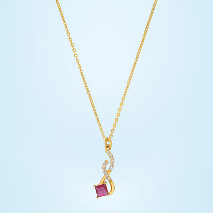 Golden Necklace with a Red Stone Pendant