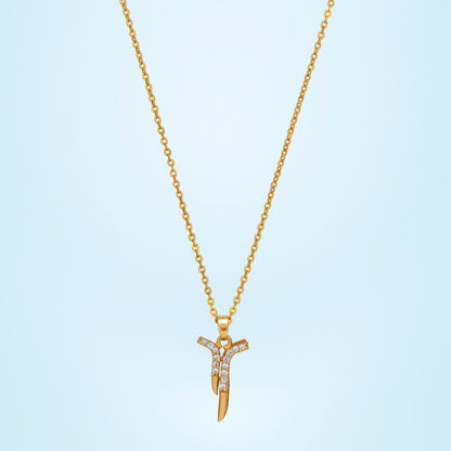 Golden Necklace with a Diamond Pendant