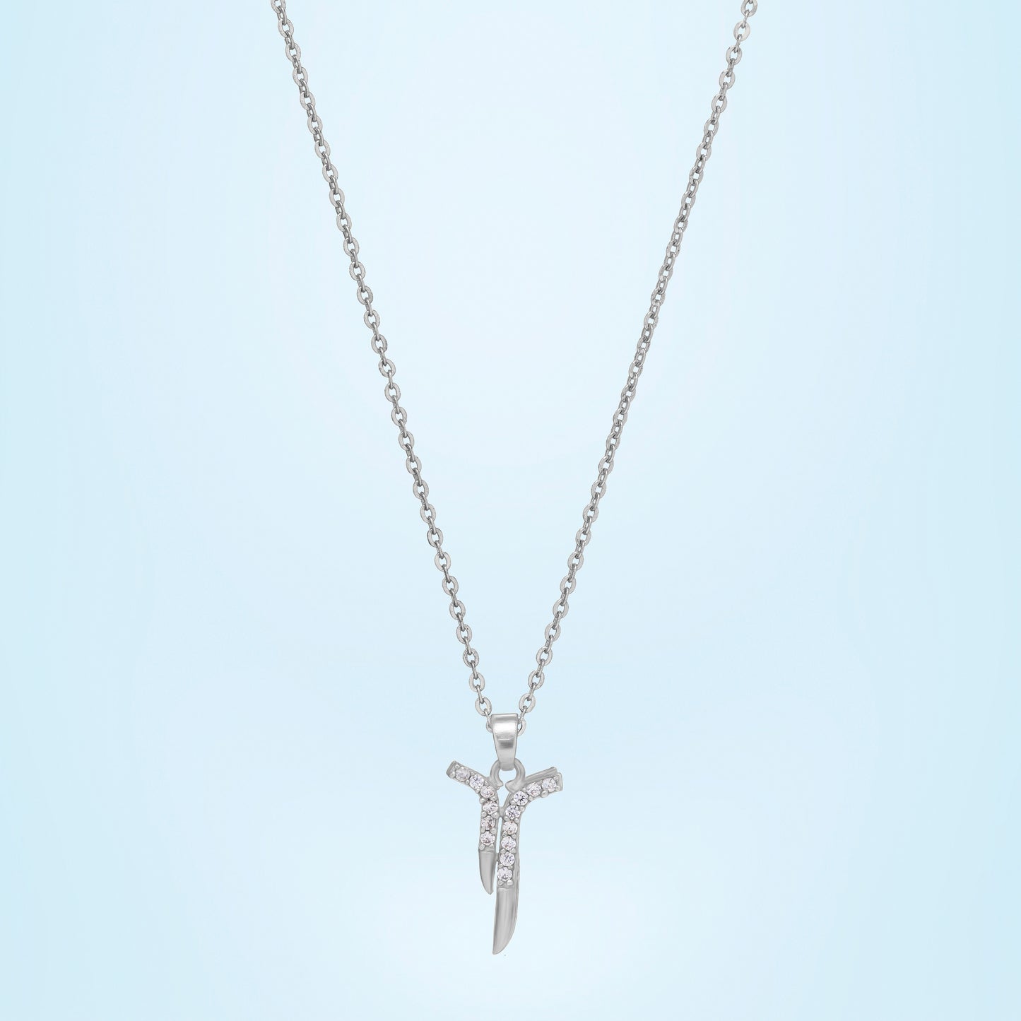 silver necklace with a diamond pendant