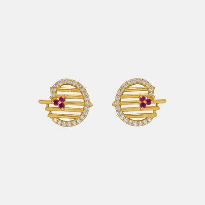 Pair of Golden Earrings with Ruby and Diamonds