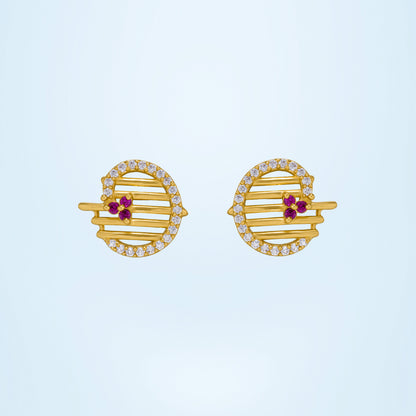 Pair of Golden Earrings with Ruby and Diamonds