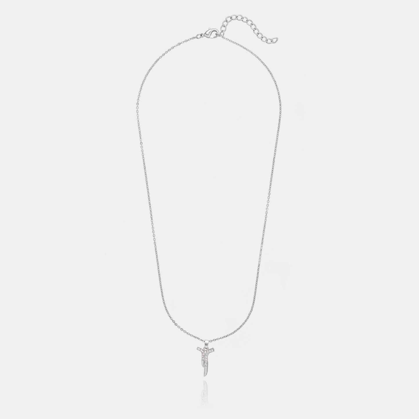 silver necklace with a diamond pendant