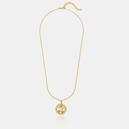 Golden Necklace with a Diamond Flower