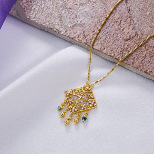 Golden Necklace with a Small Stone on it