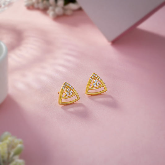 Golden and Diamond Triangle Stud Earrings