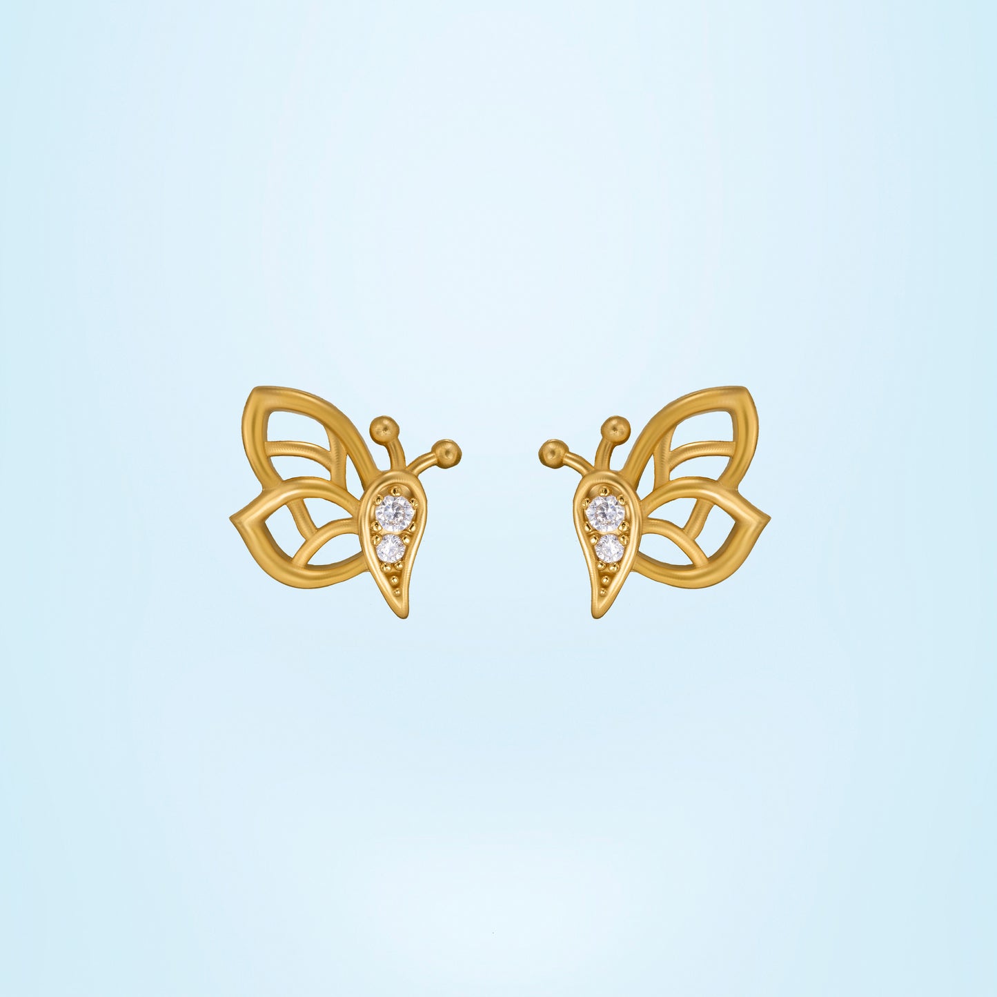 butterfly stud earrings made of golden and diamonds