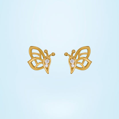 Butterfly Stud Earrings Made of Golden and Diamonds