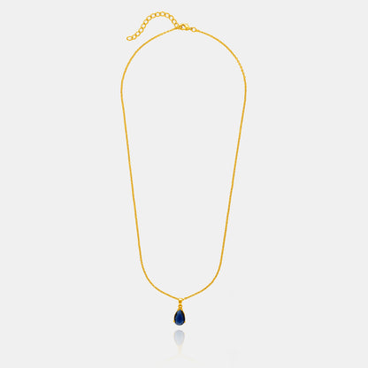 Golden Necklace with a Small Blue Stone