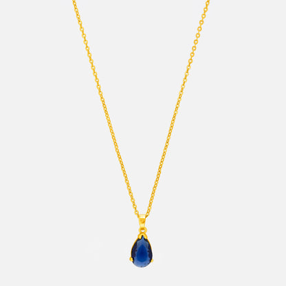 Golden Necklace with a Small Blue Stone