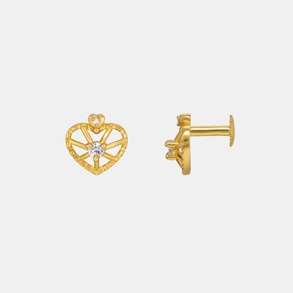 Pair of Golden Earrings with a Heart Shaped Diamond