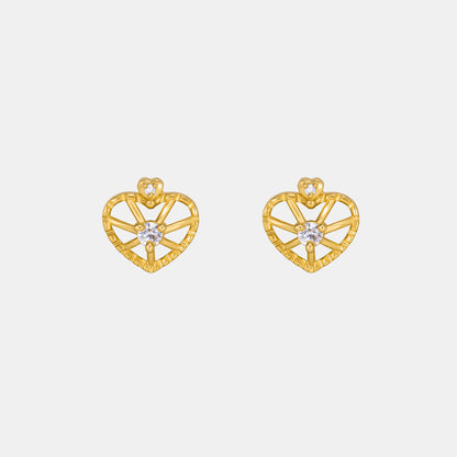 Pair of Golden Earrings with a Heart Shaped Diamond