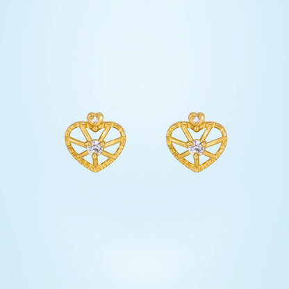 Pair of Golden Earrings with a Heart Shaped Diamond