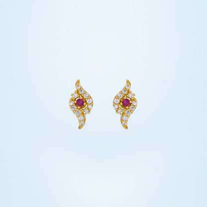 Pair of Golden Earrings with Ruby and Diamonds