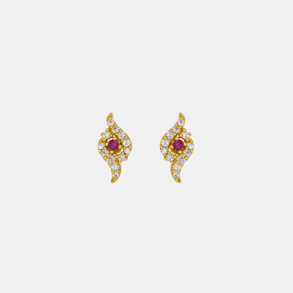 Pair of Golden Earrings with Ruby and Diamonds