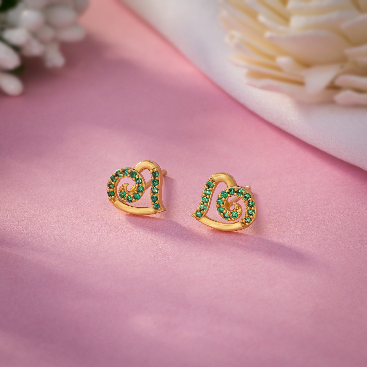 green swirl heart stud earrings