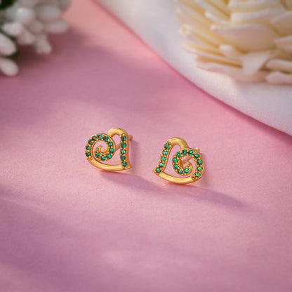 Green Swirl Heart Stud Earrings