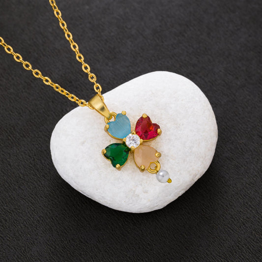 Golden Necklace with a Multi Stone and a Diamond